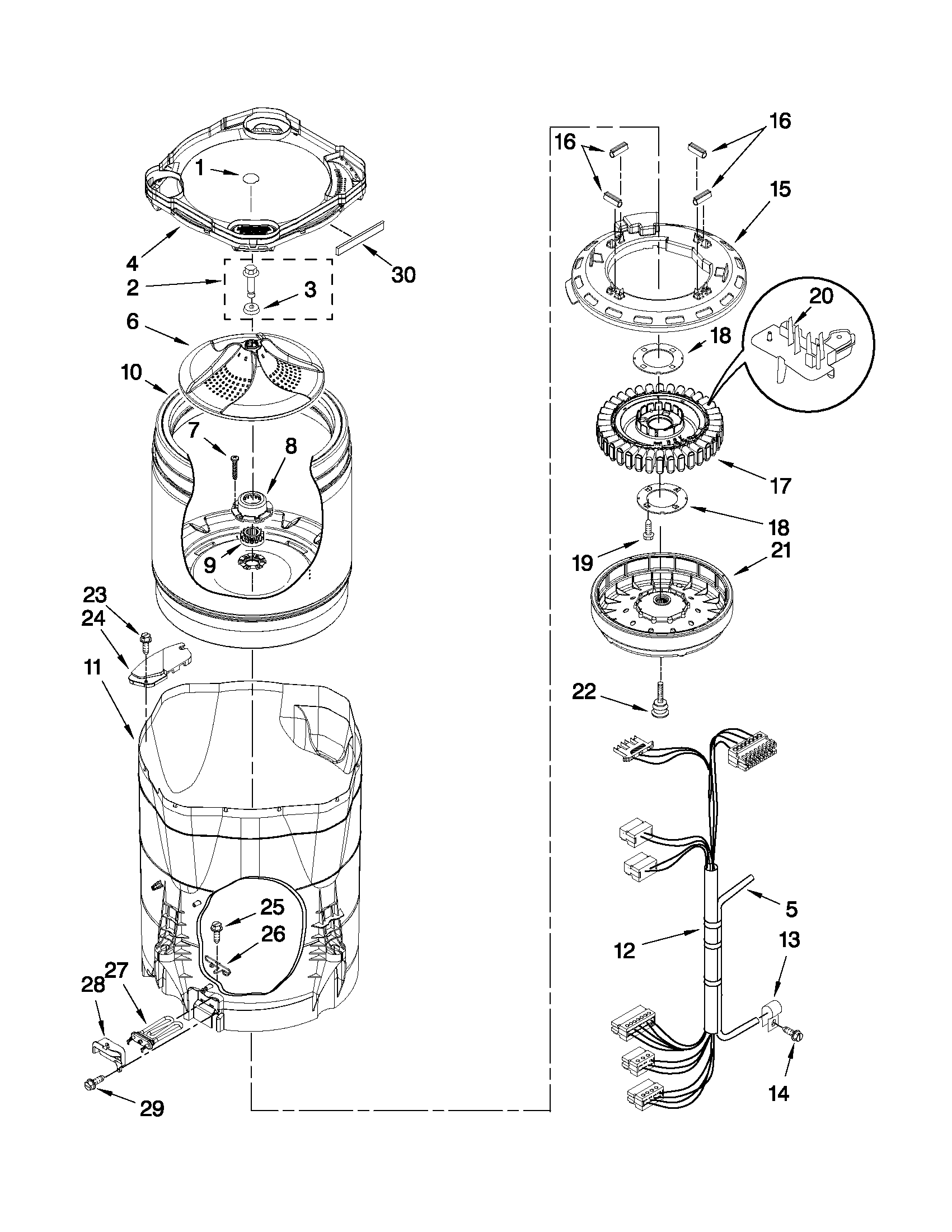 Motor, basket and tub parts