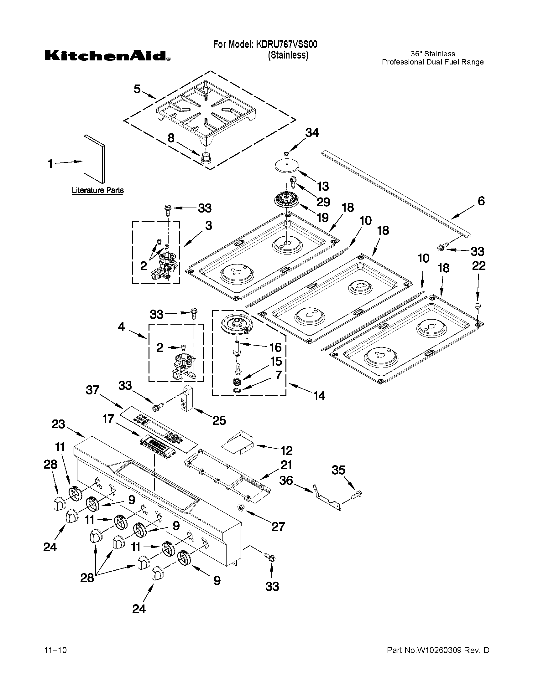 Cooktop, burner and grate parts