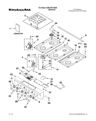 Cooktop, burner and grate parts