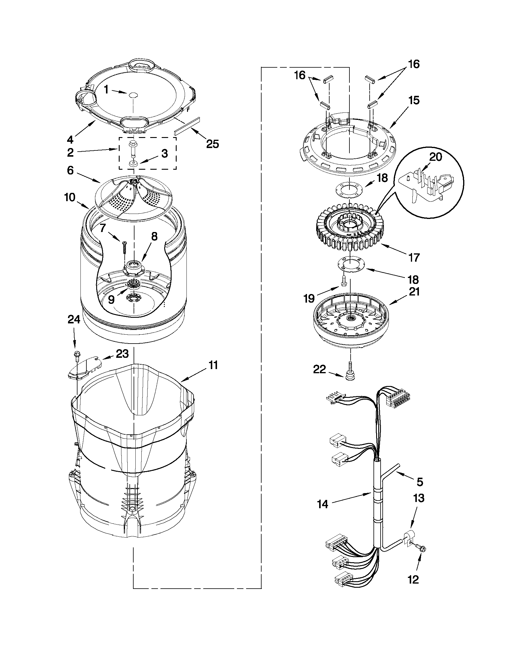 Motor, basket and tub parts