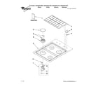 Whirlpool W5CG3024XB00 cooktop, burner and grate parts diagram