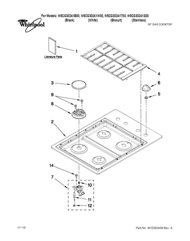 Cooktop, burner and grate parts