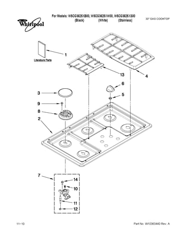 Cooktop, burner and grate parts