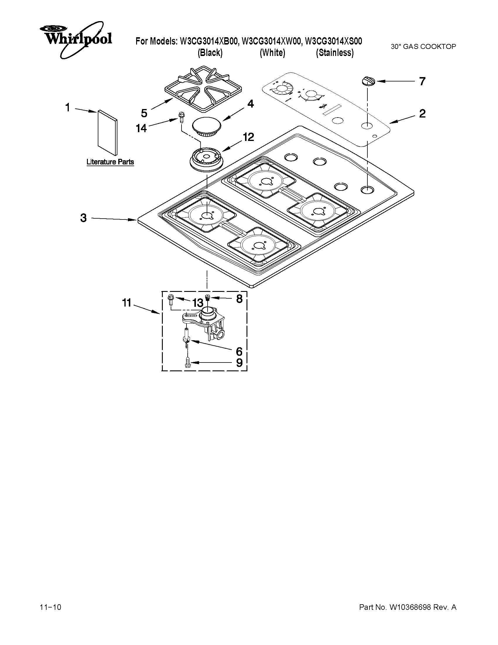 Cooktop, burner and grate parts