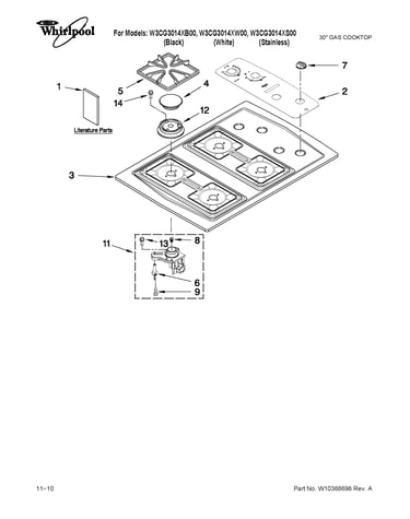 Cooktop, burner and grate parts