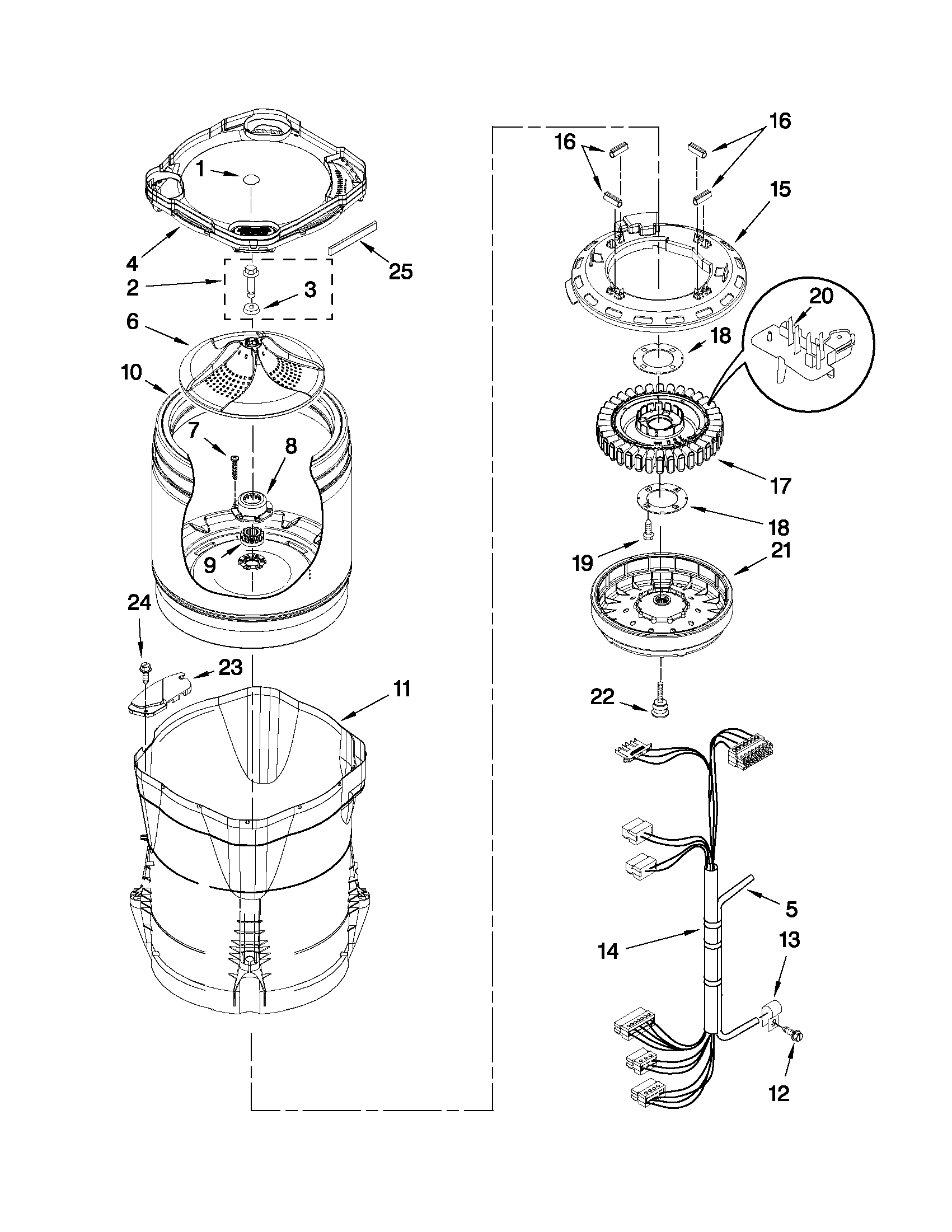 Motor, basket and tub parts