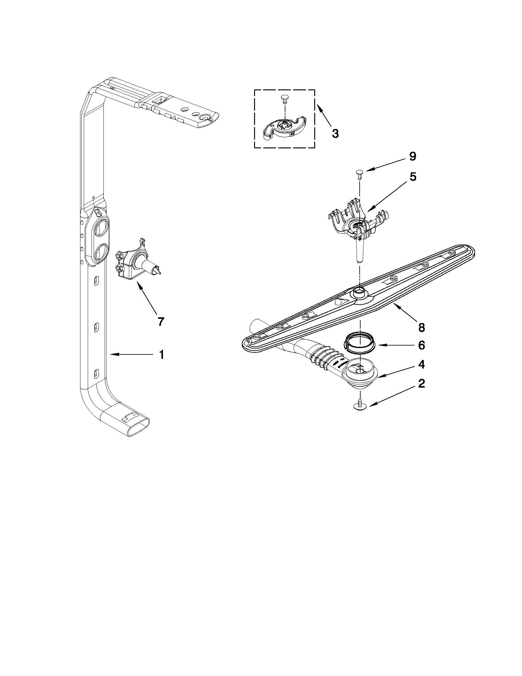 Upper wash and rinse parts