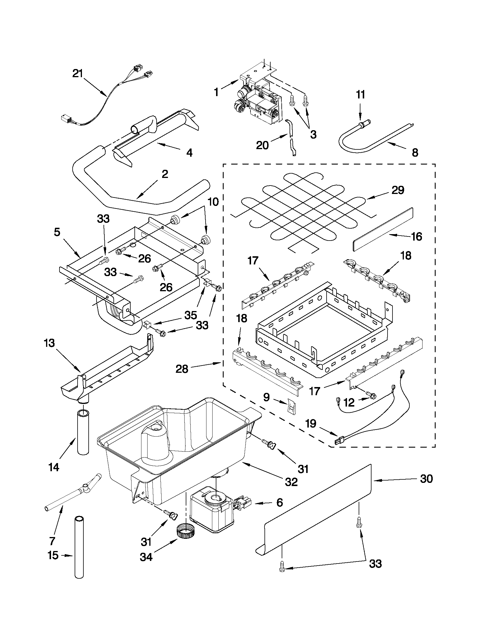 Evaporator, ice cutter grid and water parts