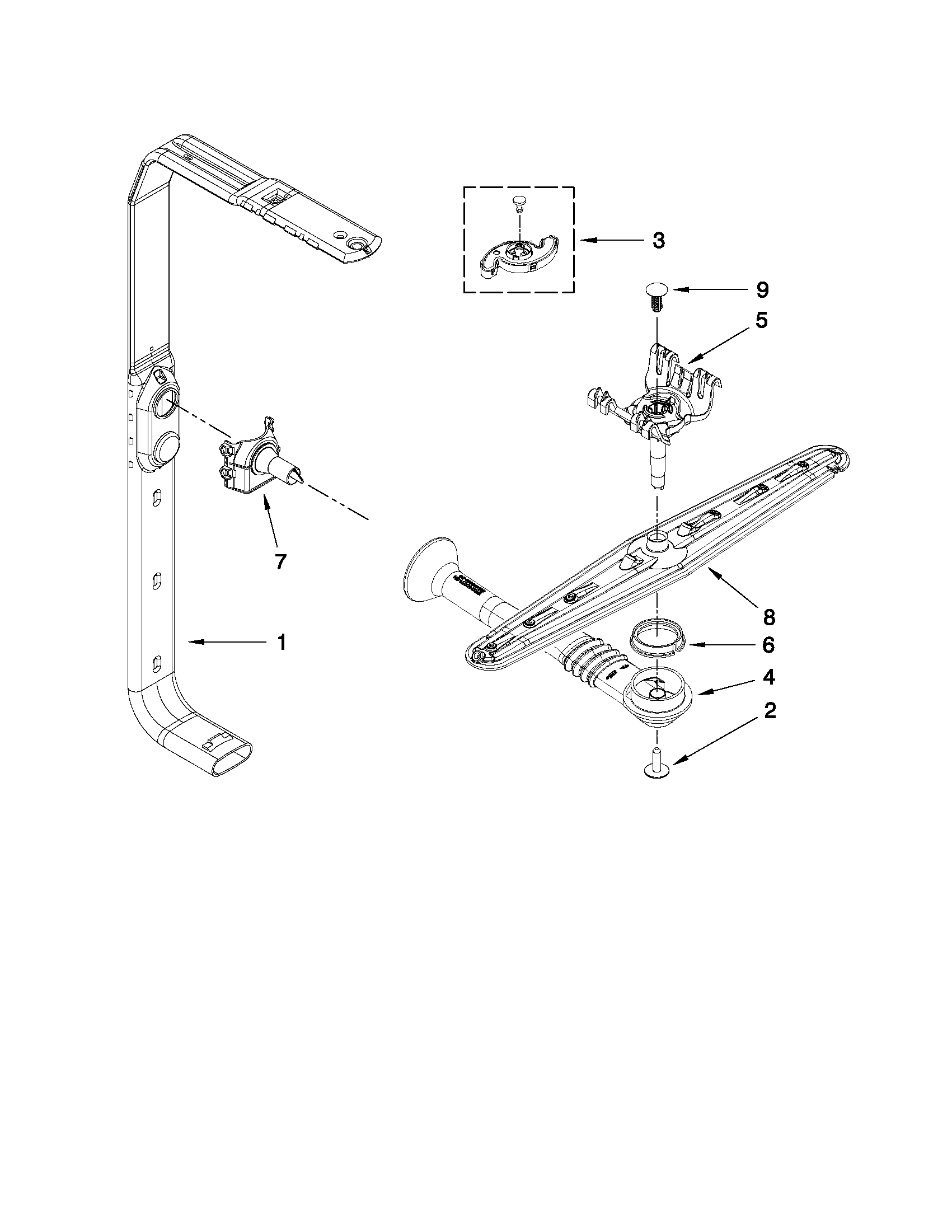 Upper wash and rinse parts