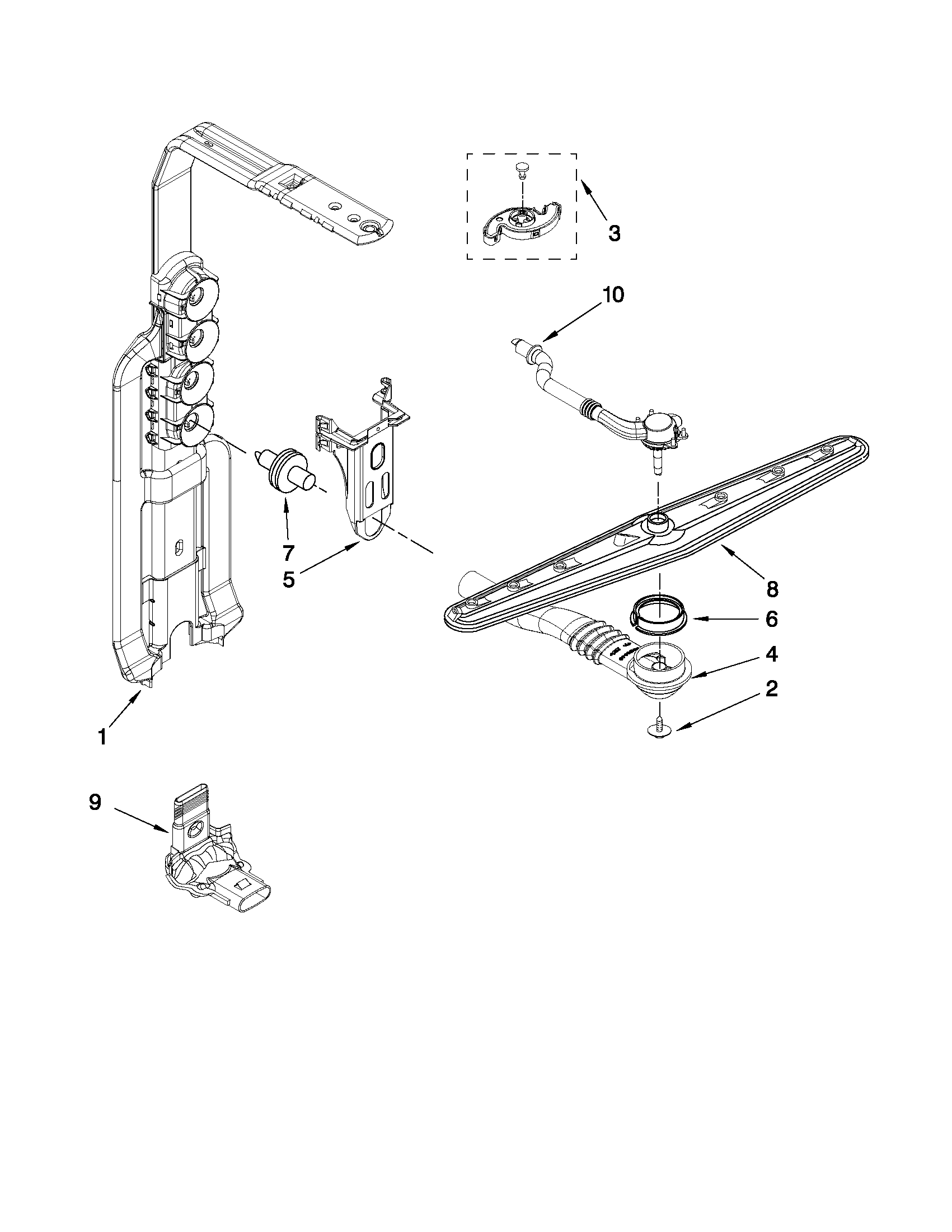 Upper wash and rinse parts