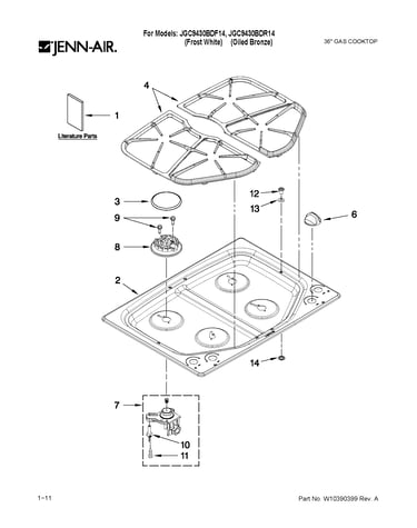 Cooktop, burner and grate parts