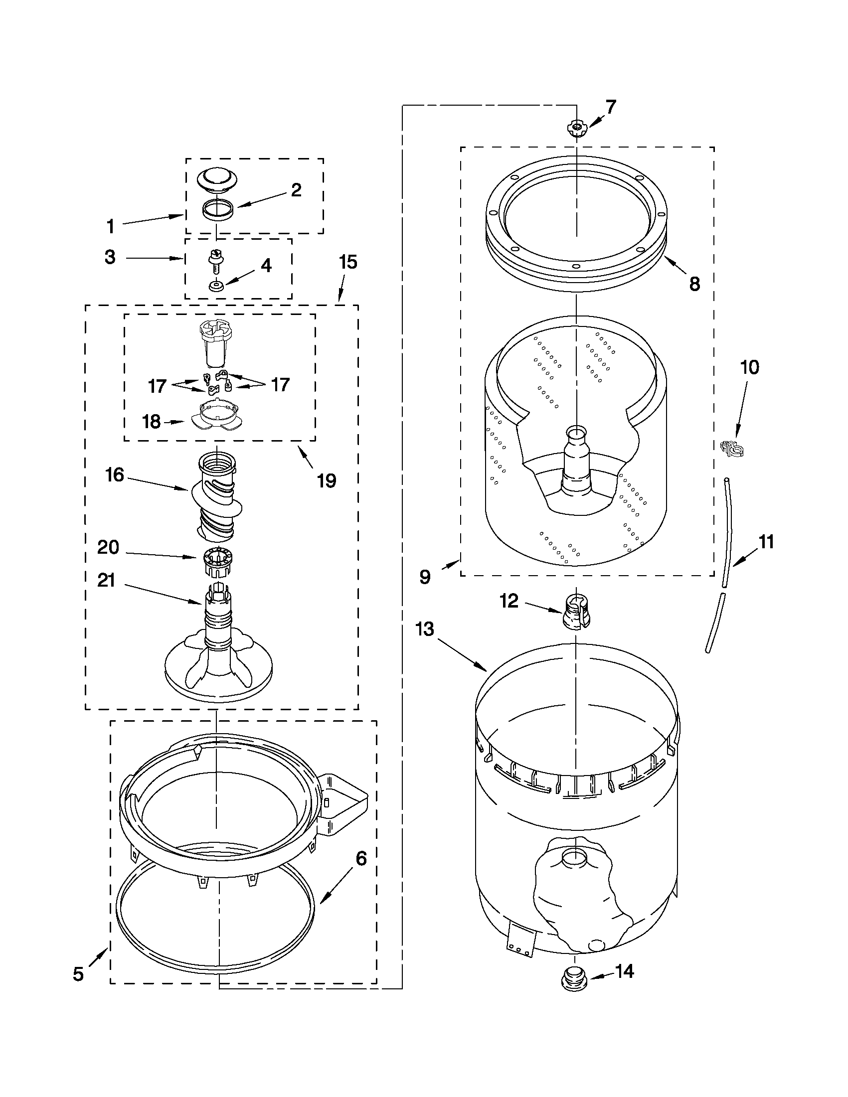 Agitator, basket and tub parts
