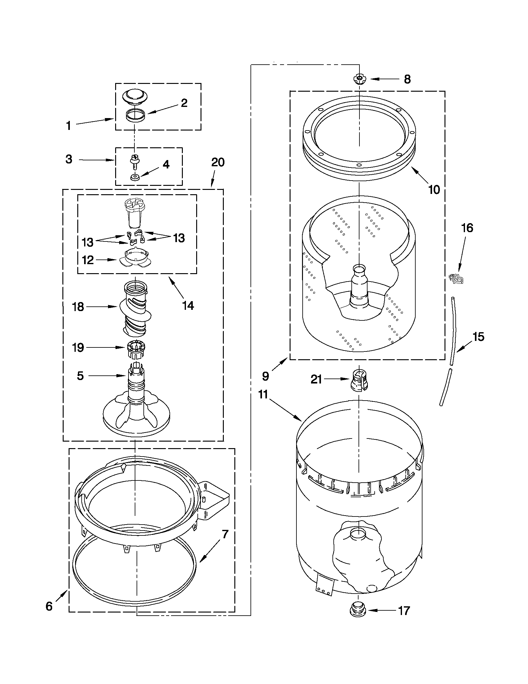 Agitator, basket and tub parts