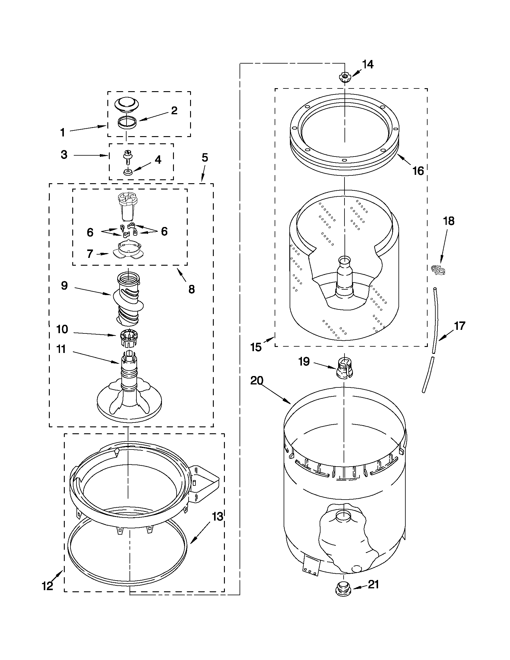 Agitator, basket and tub parts