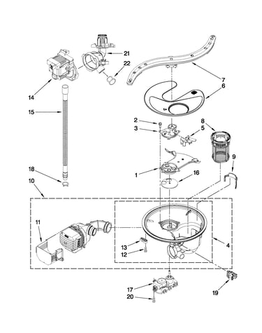 Pump, washarm and motor parts