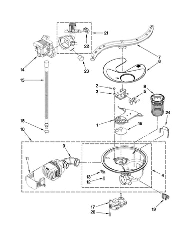 Pump, washarm and motor parts