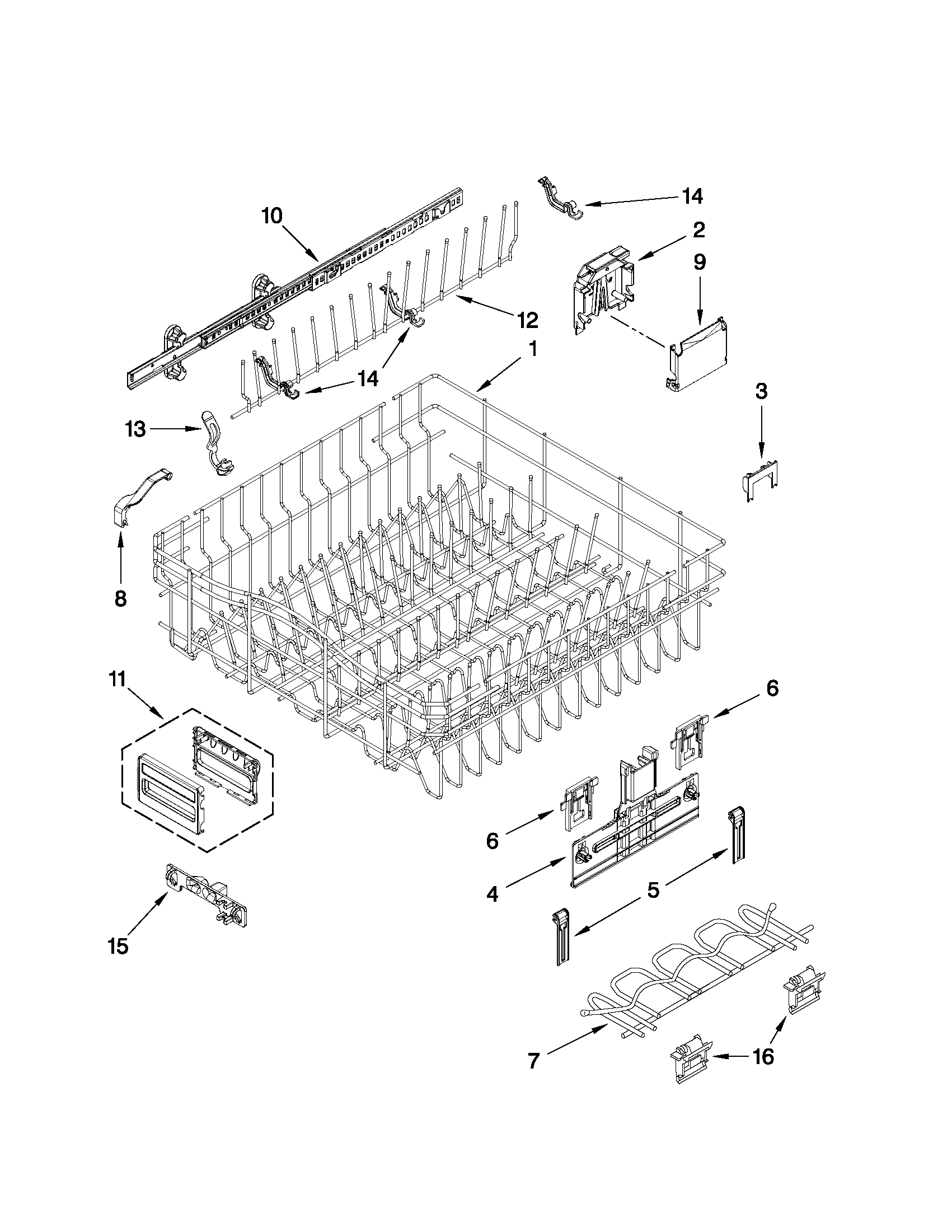Upper rack and track parts