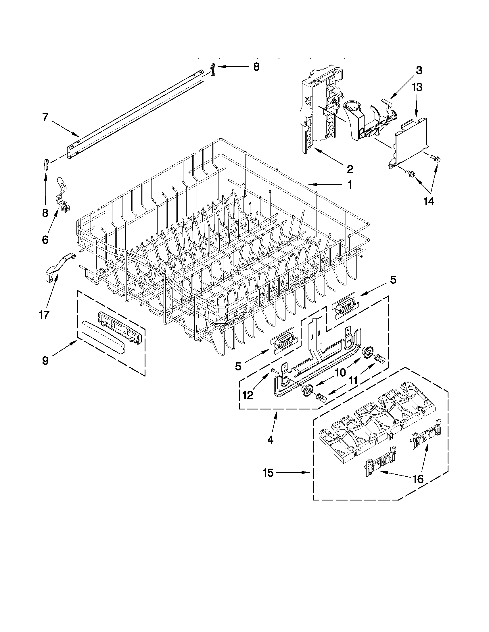 Upper rack and track parts