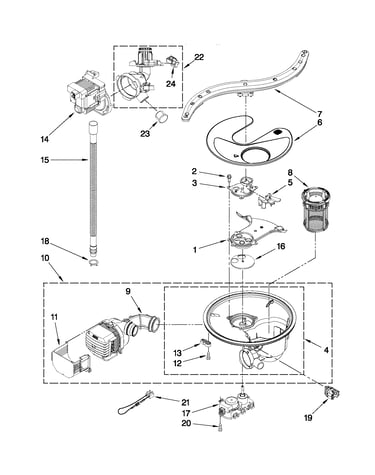 Pump, washarm and motor parts