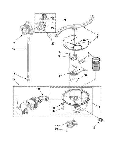 Pump, washarm and motor parts