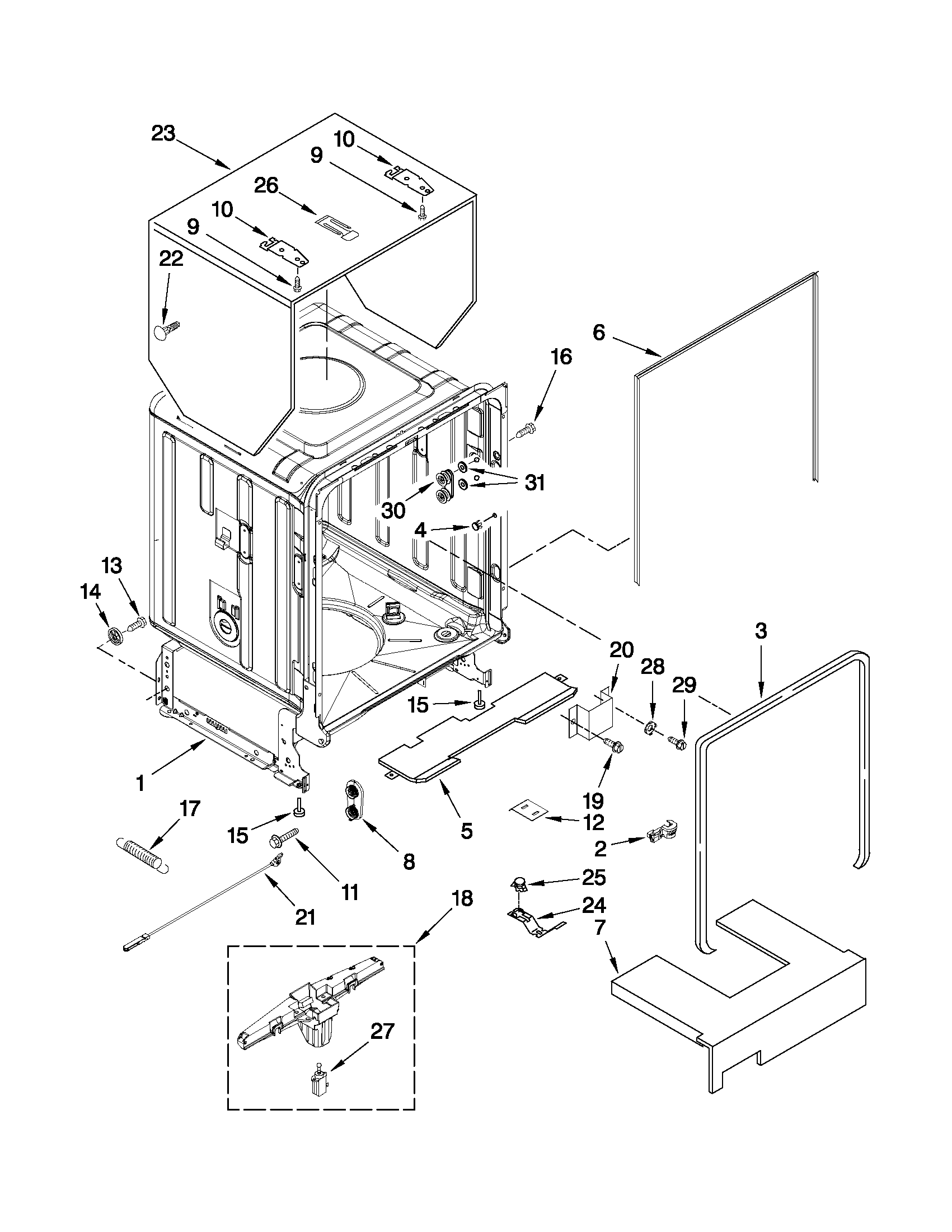 Tub and frame parts