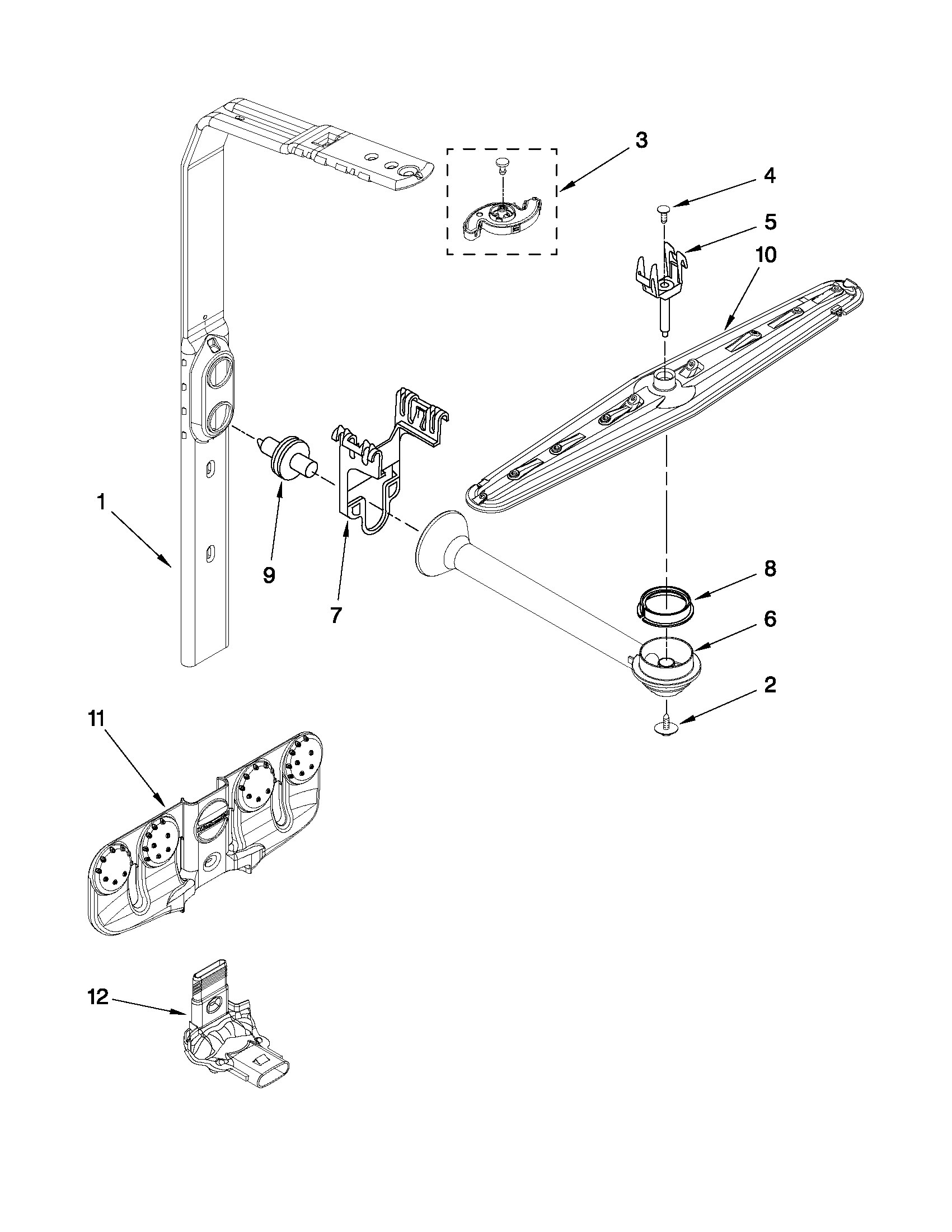 Upper wash and rinse parts