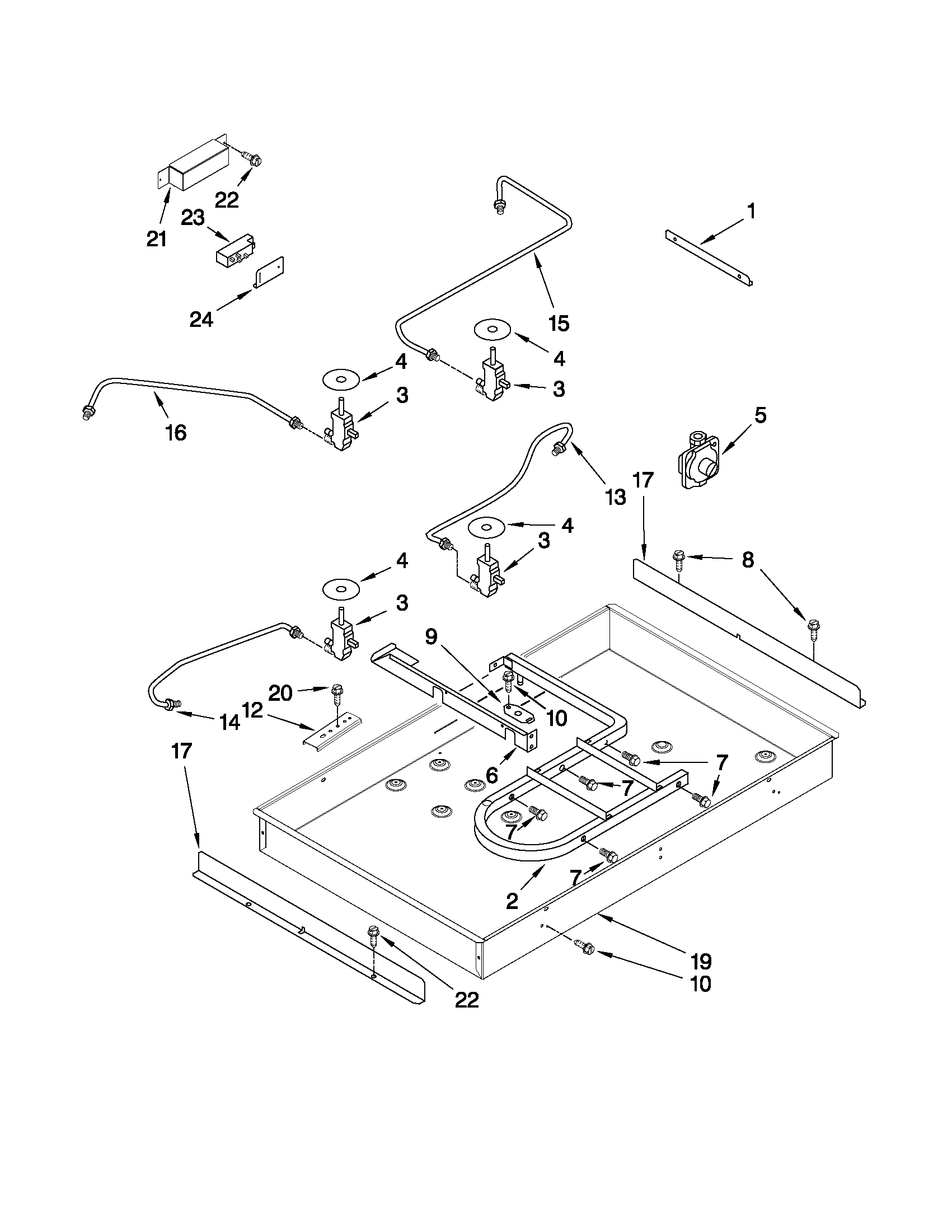 BURNER BOX, GAS VALVES, AND SWITCHES