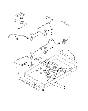 Burner box, gas valves, and switches