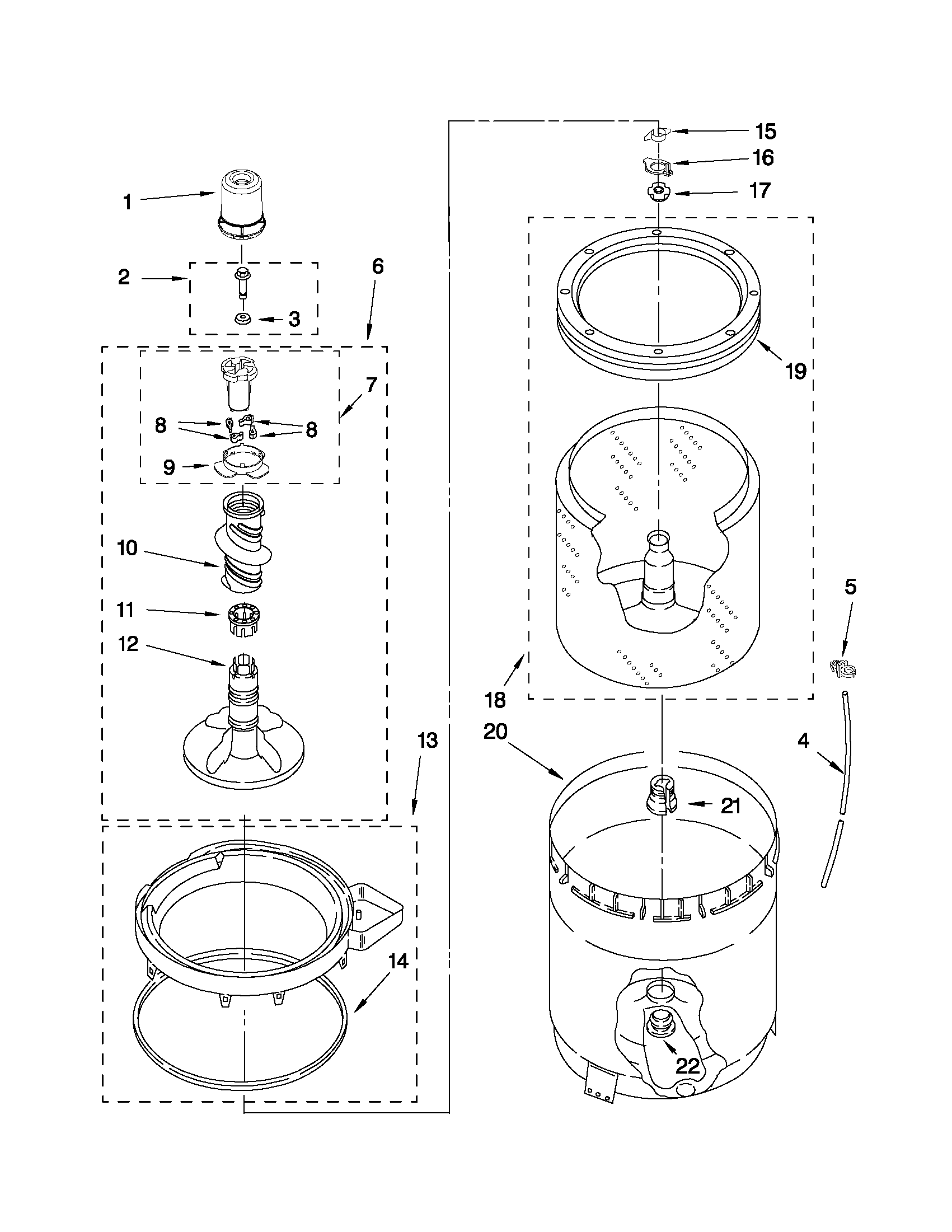 Agitator, basket and tub parts