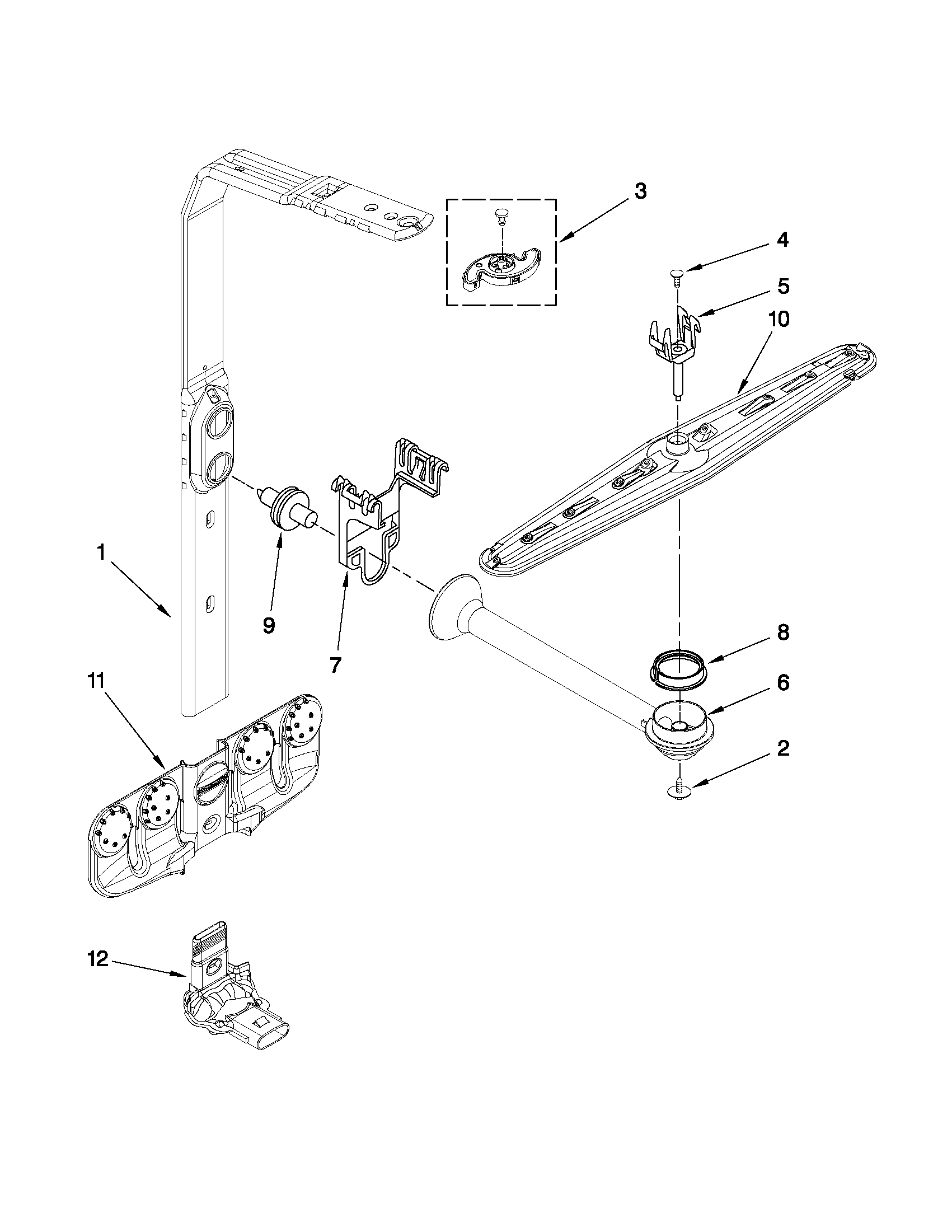 Upper wash and rinse parts