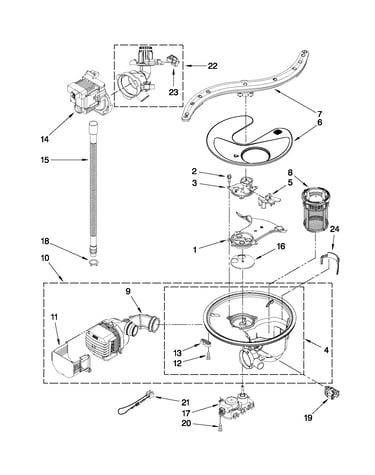 Pump, washarm and motor parts