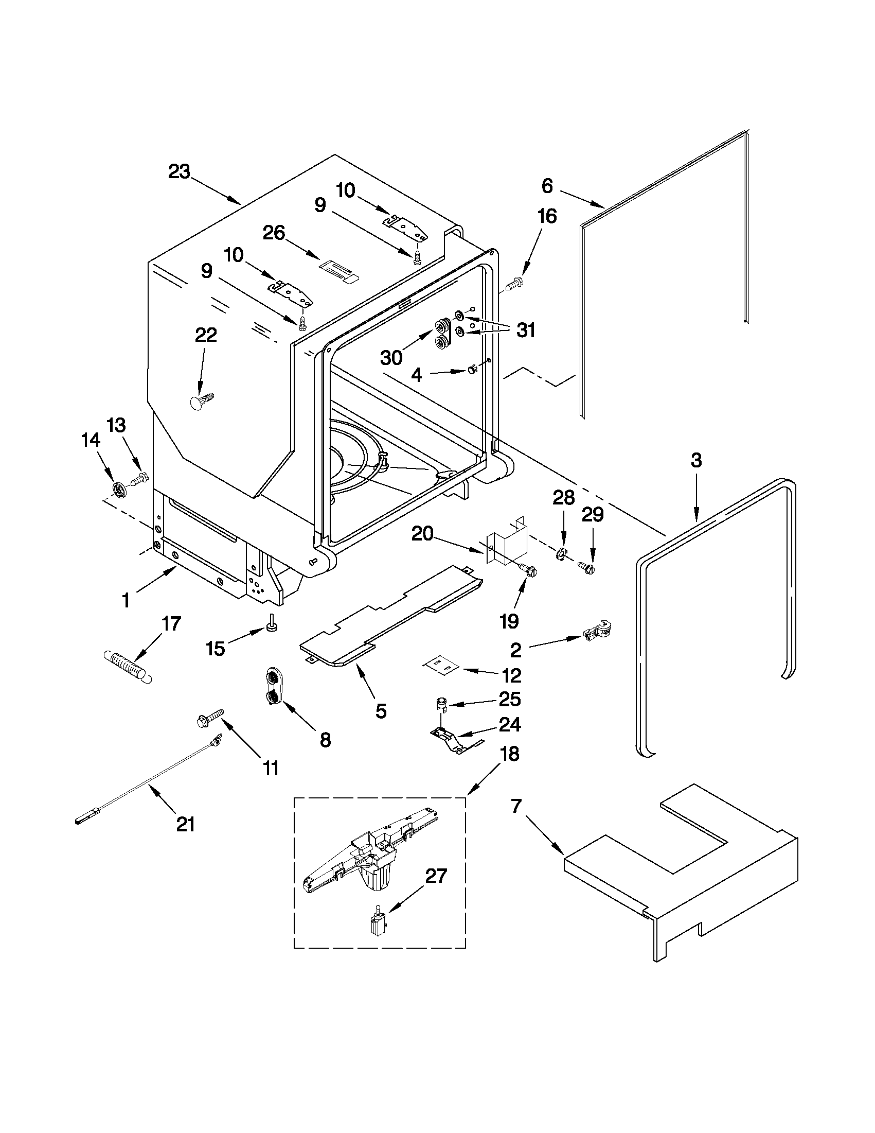 Tub and frame parts