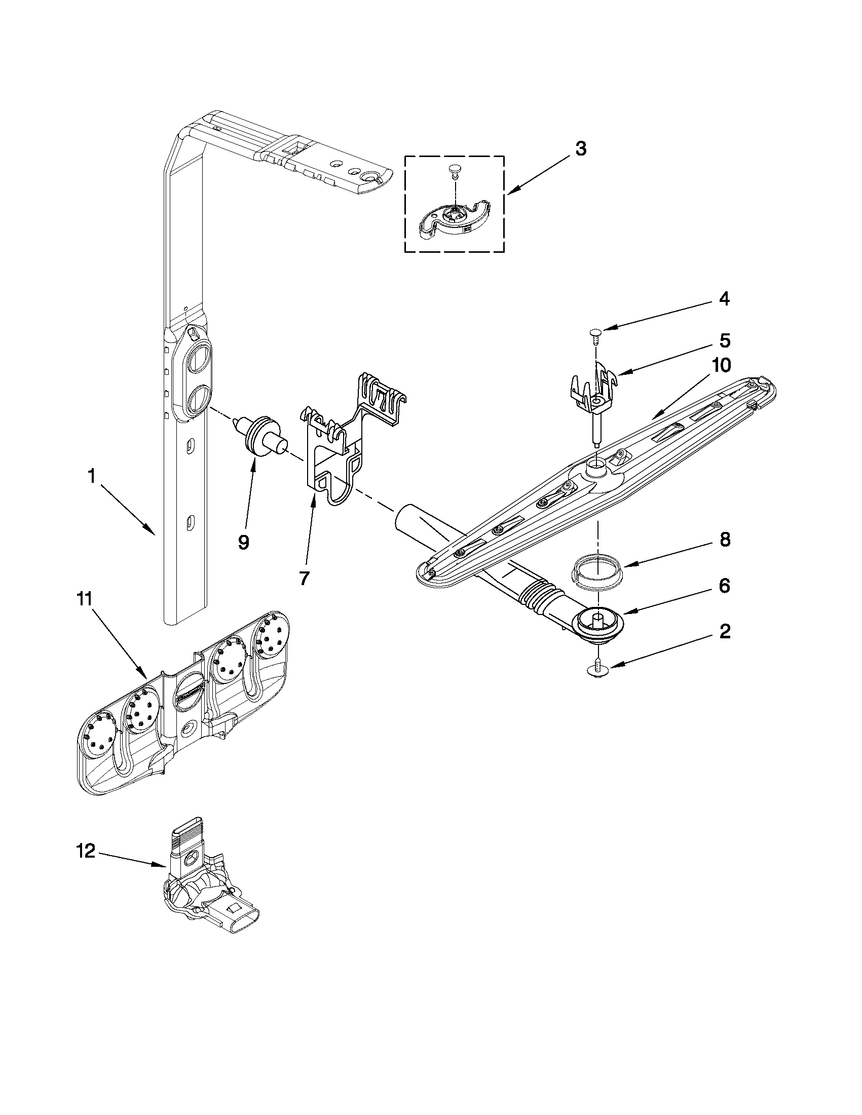 Upper wash and rinse parts