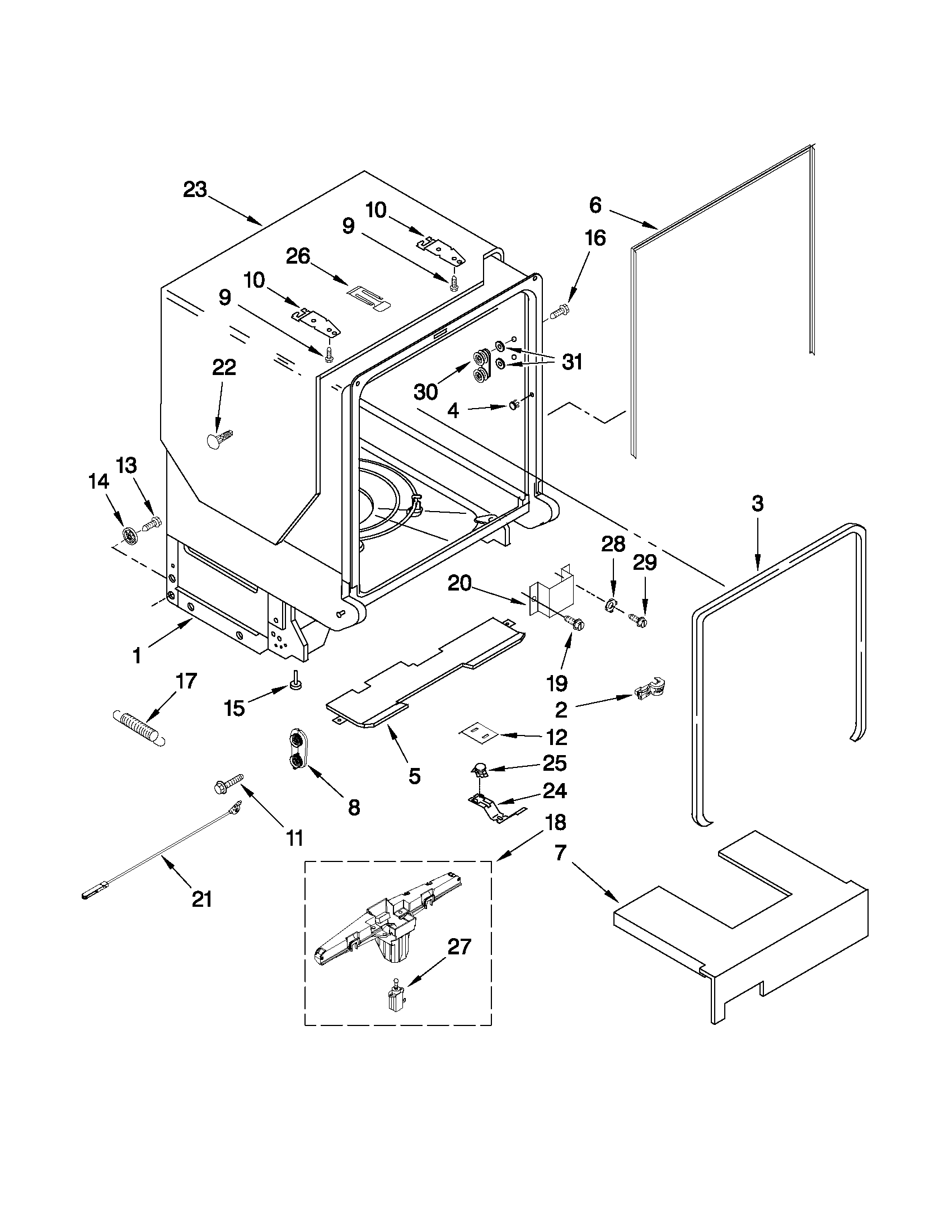 Tub and frame parts