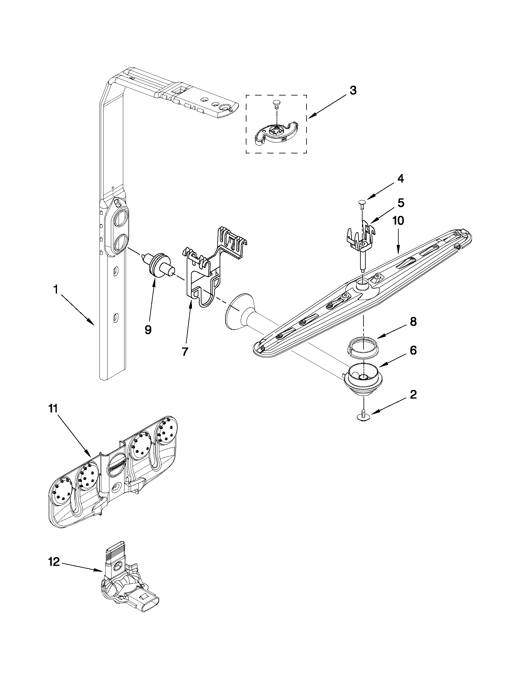 Upper wash and rinse parts