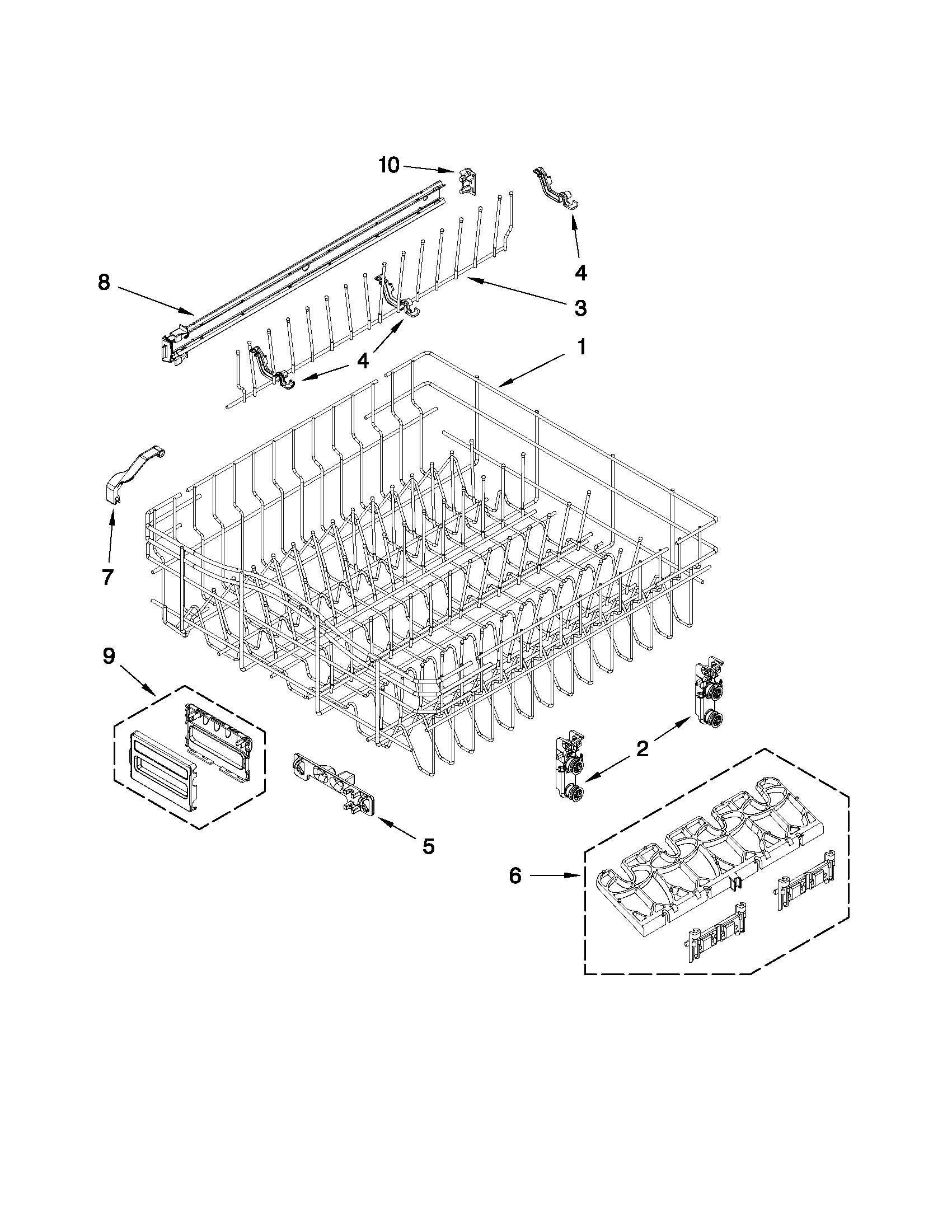 Upper rack and track parts