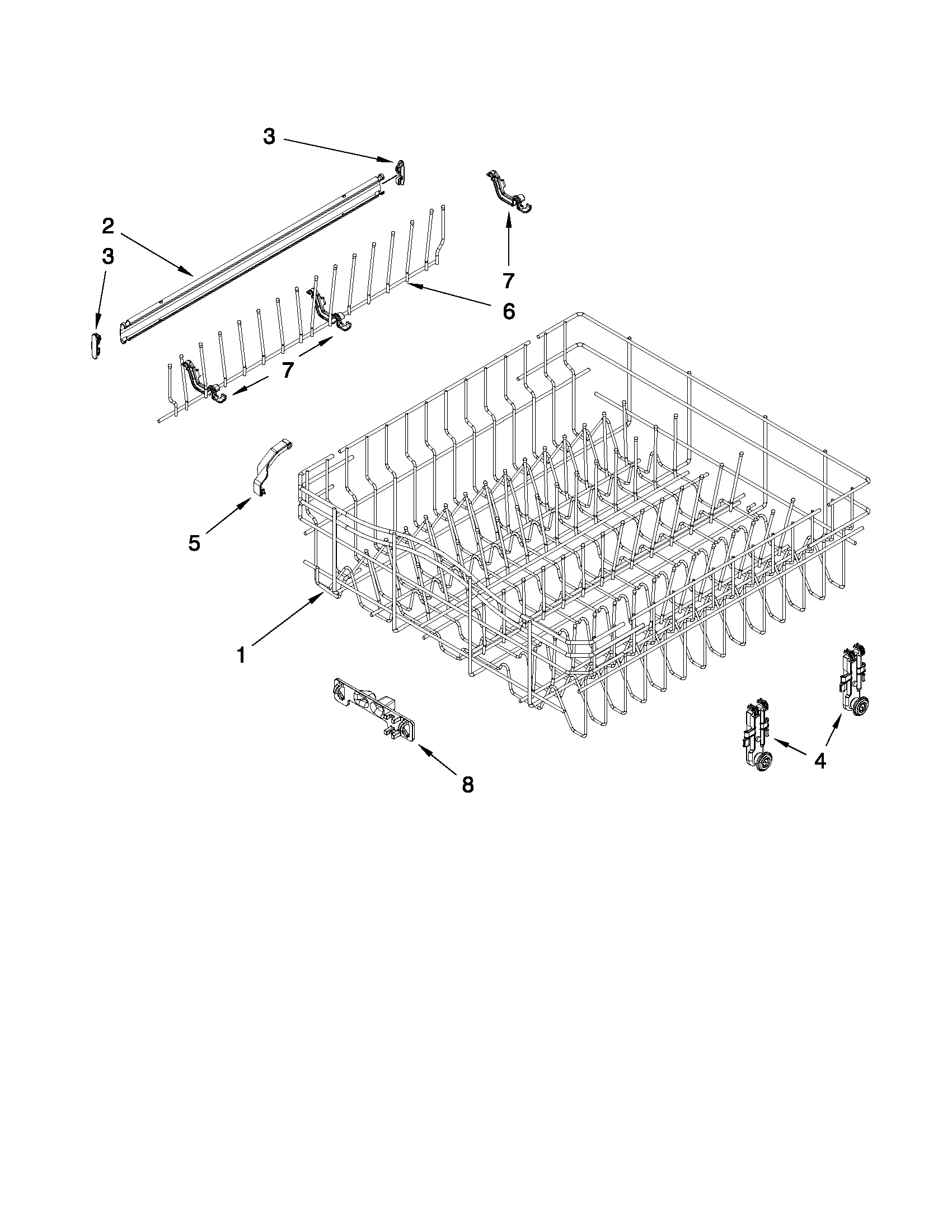 Upper rack and track parts
