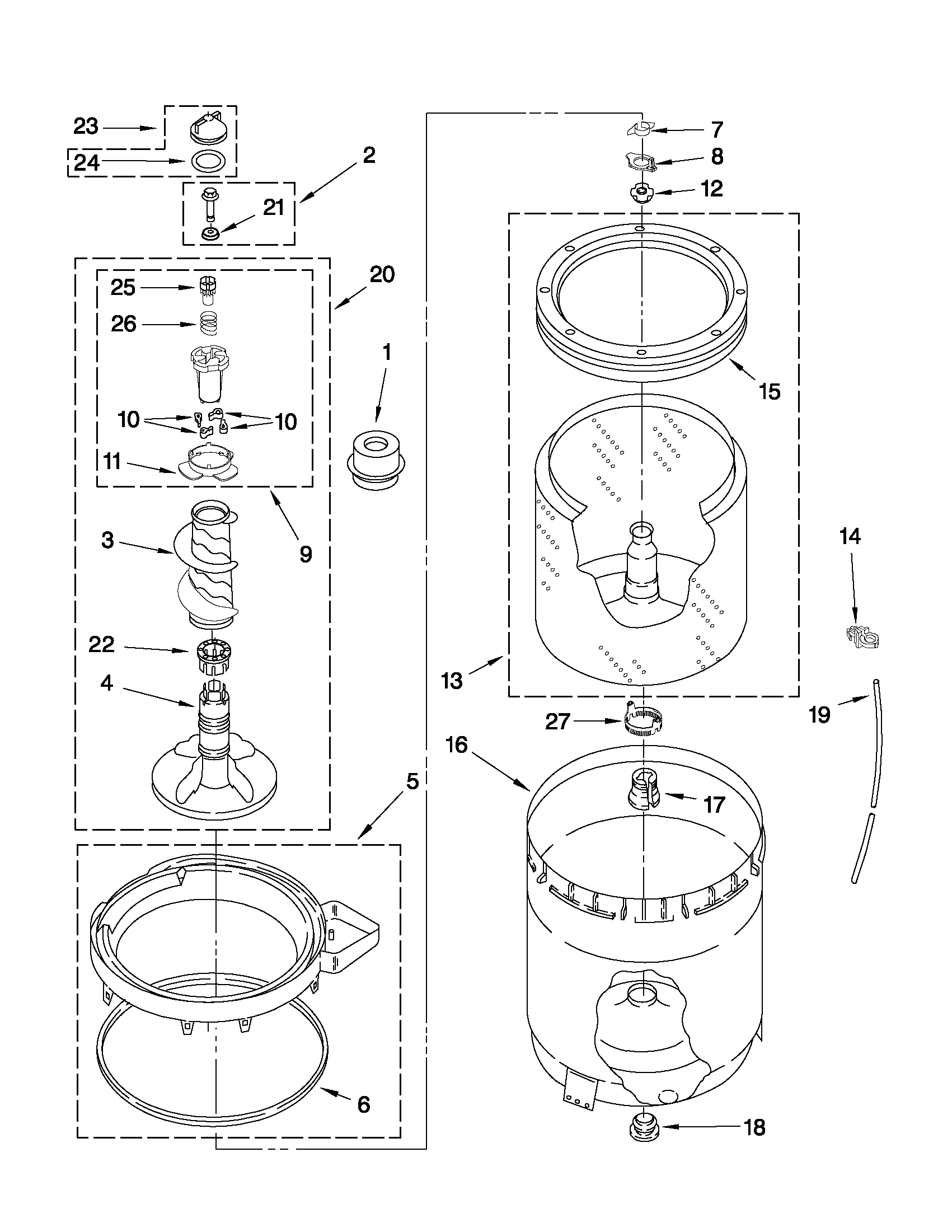 Agitator, basket and tub parts