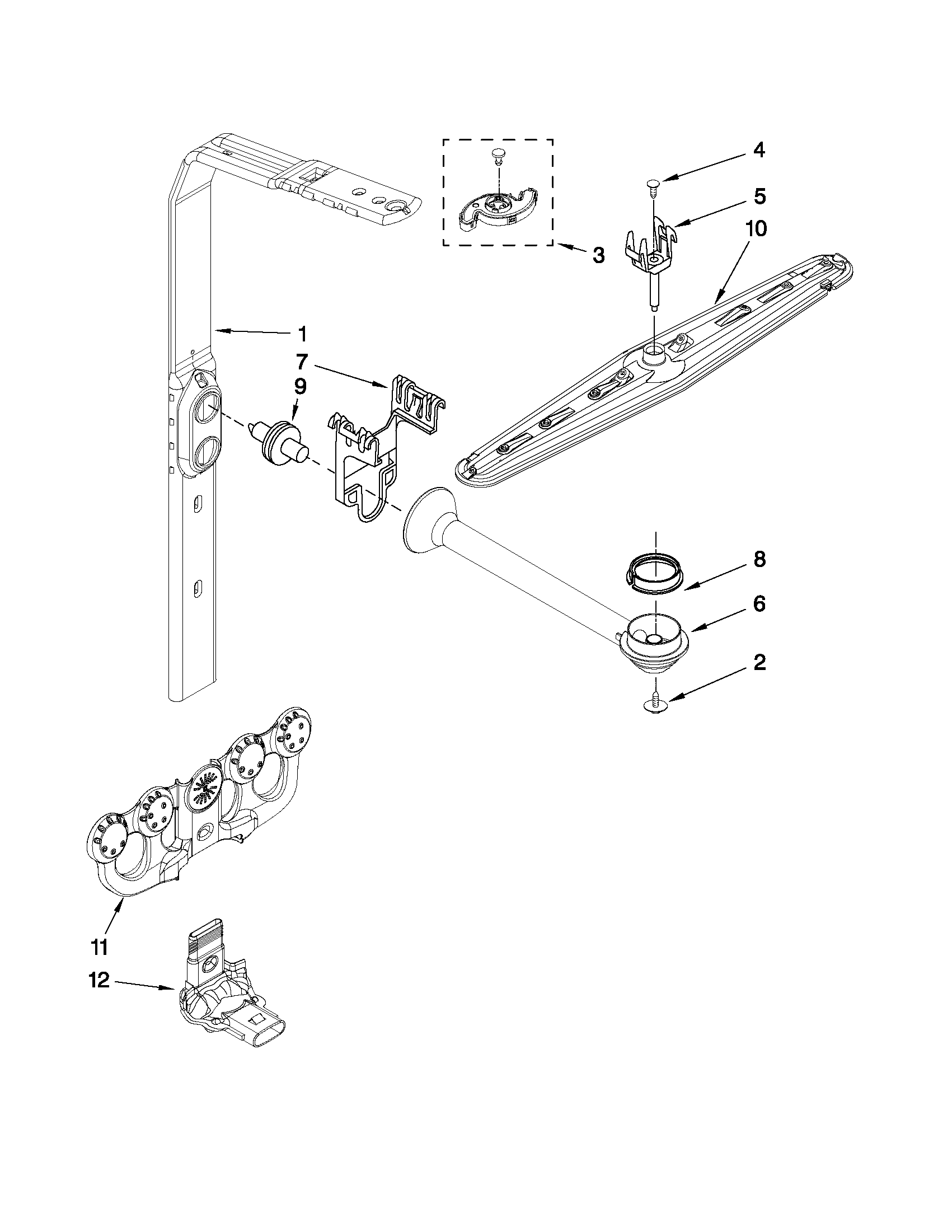Upper wash and rinse parts