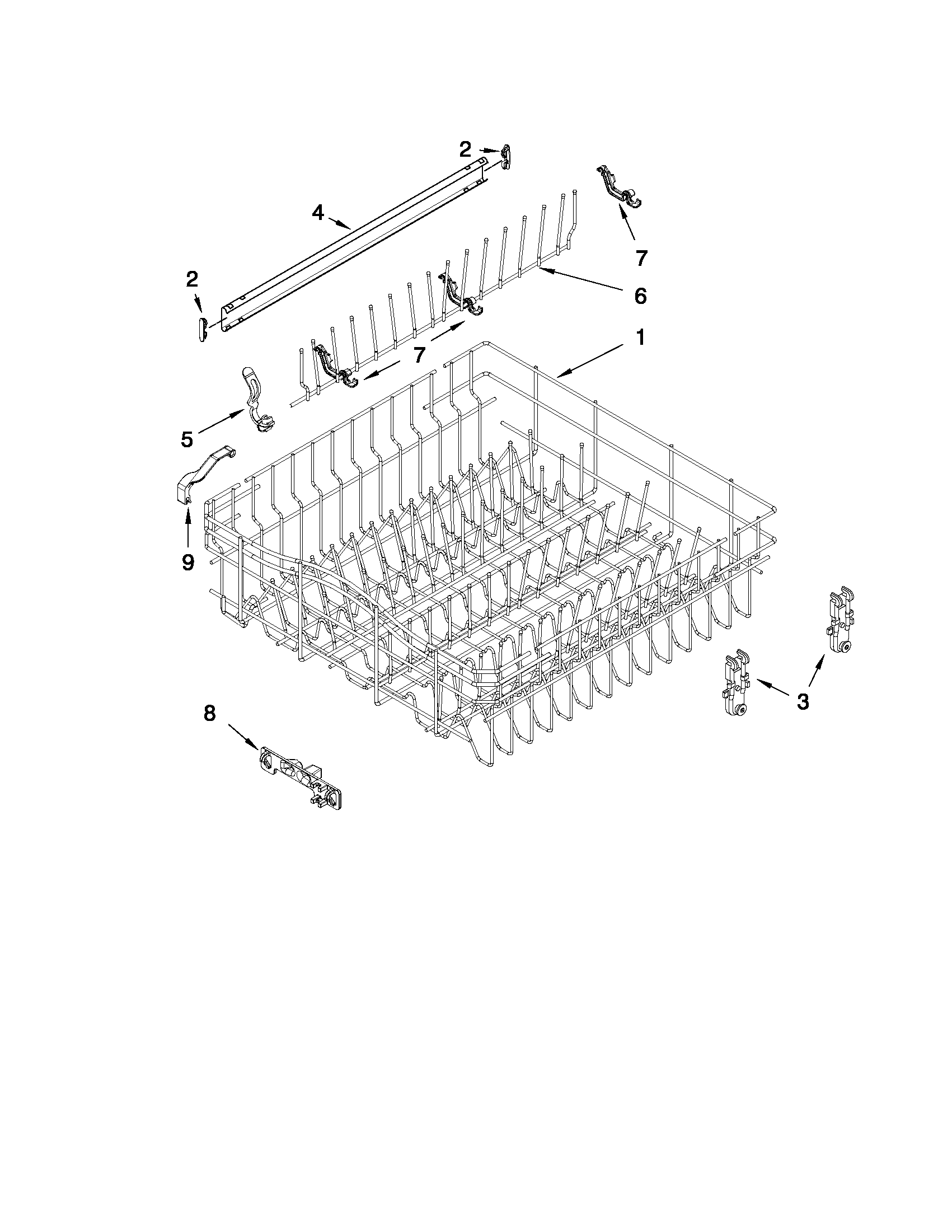 Upper rack and track parts