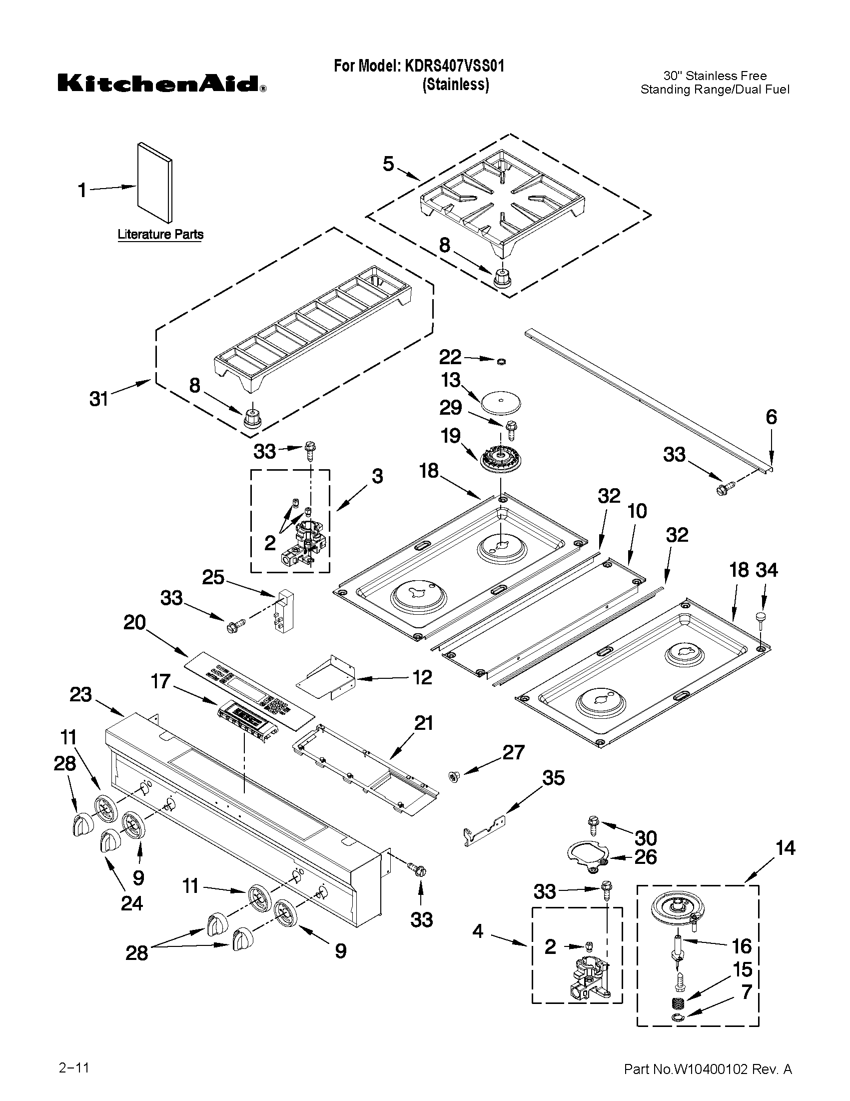 Cooktop, burner and grate parts