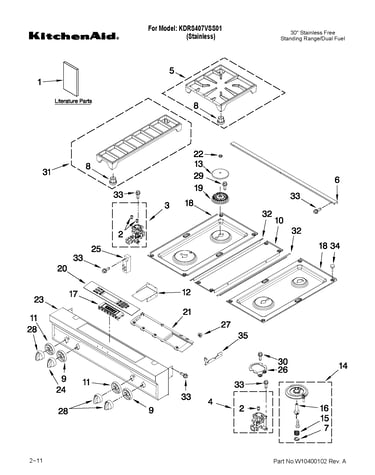 Cooktop, burner and grate parts