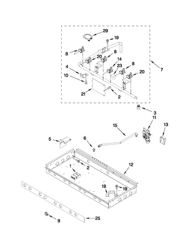 Burner box, gas valves, and switches