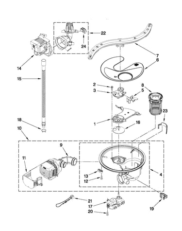 Pump, washarm and motor parts