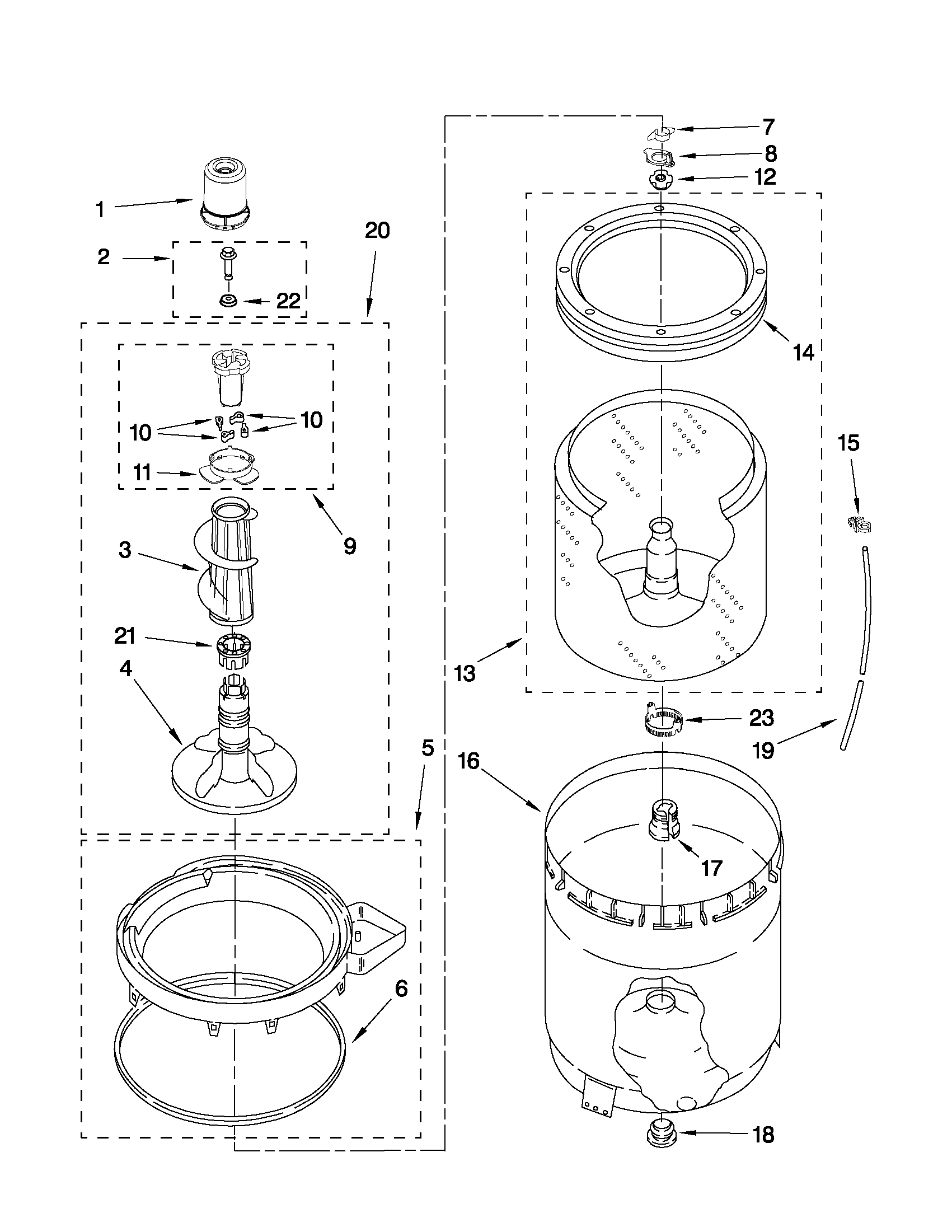 Agitator, basket and tub parts