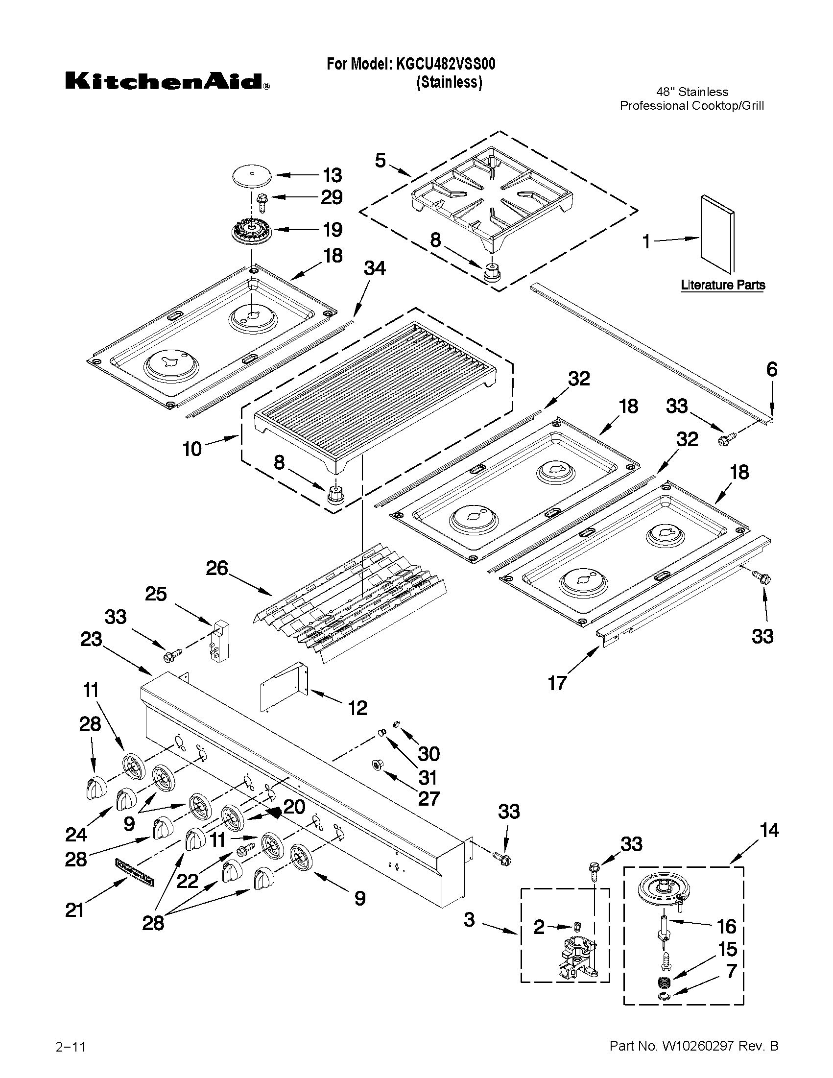 Cooktop, burner and grate parts