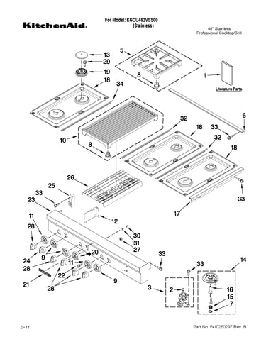Cooktop, burner and grate parts