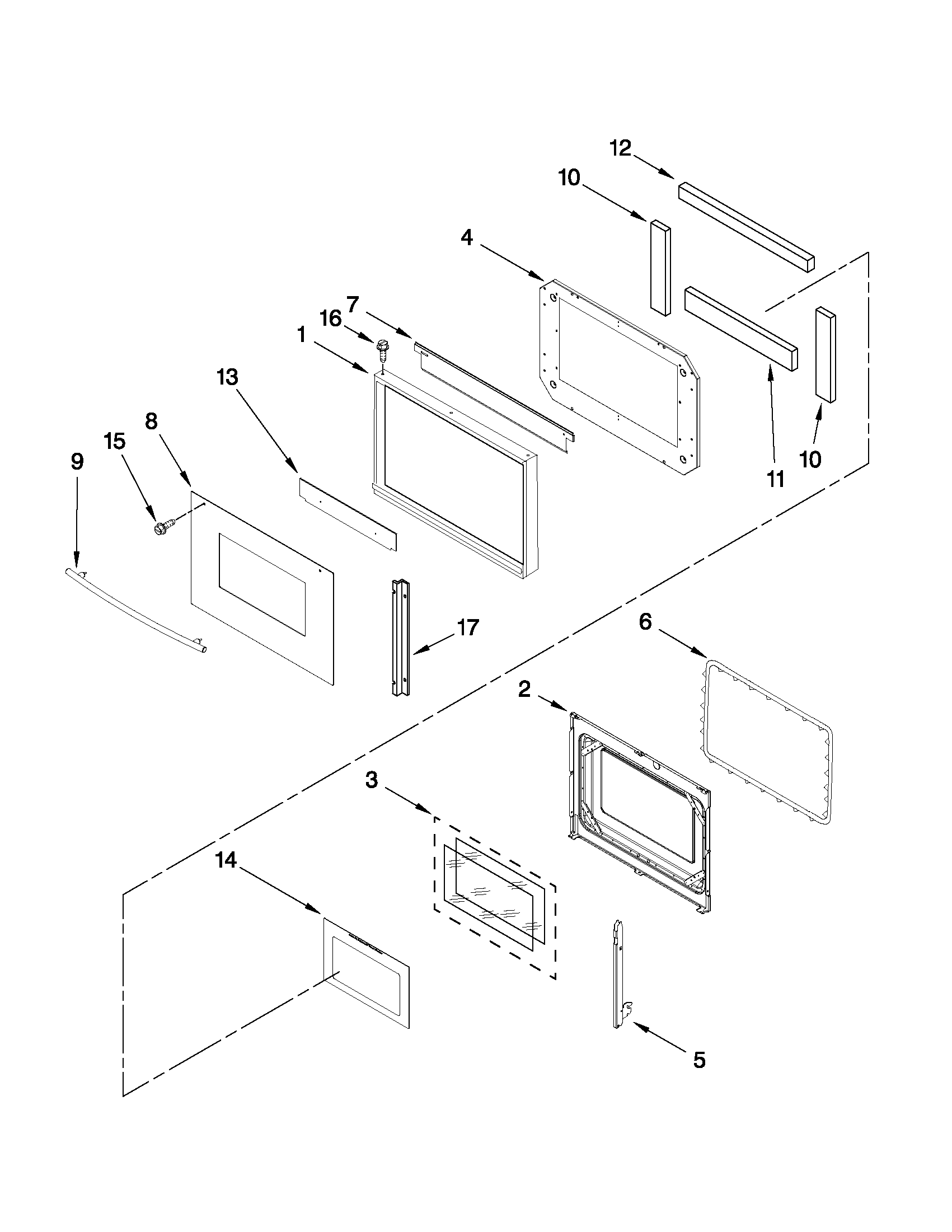 Upper oven door parts