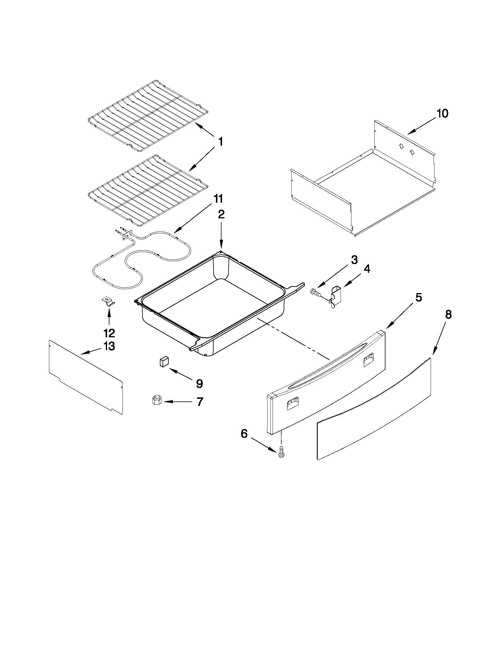 Drawer and rack parts