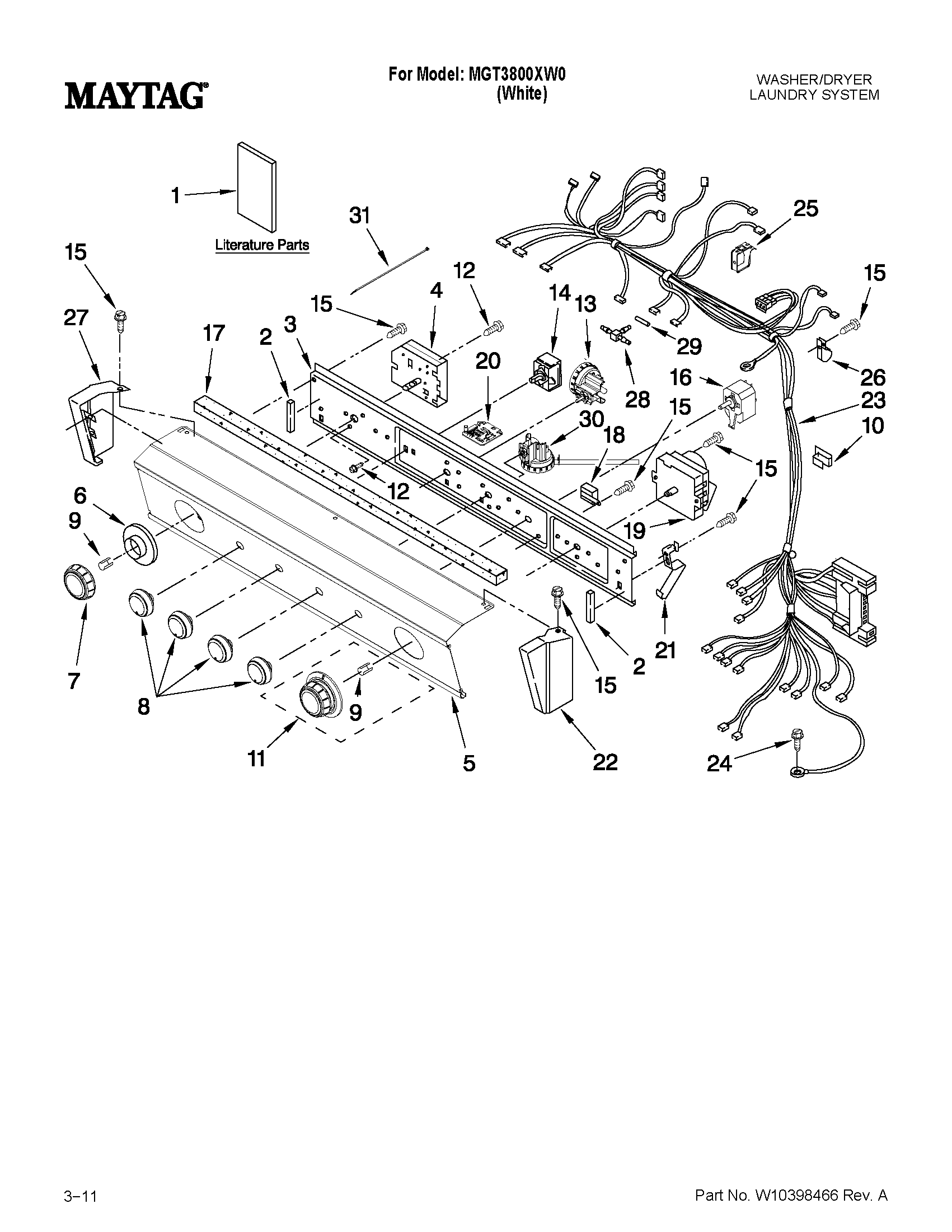 WASHER/DRYER CONTROL PANEL PARTS